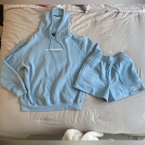White Fox Boutique Blue Hoodie and Shorts Set